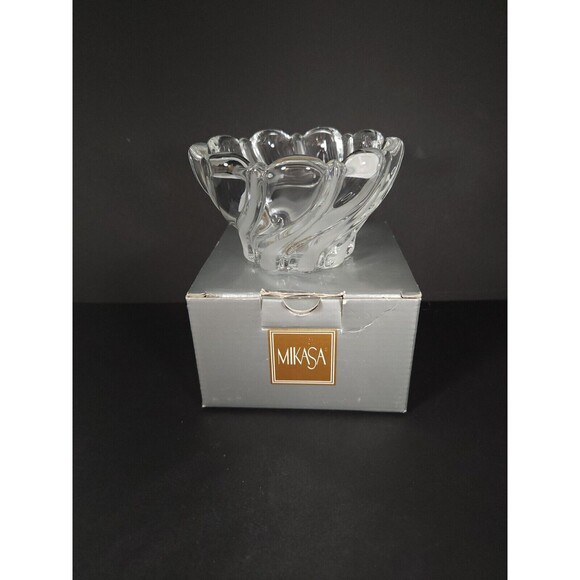 Mikasa Peppermint Frost Swirl Votive Candleholder Clear & Frosted Glass - Picture 1 of 5